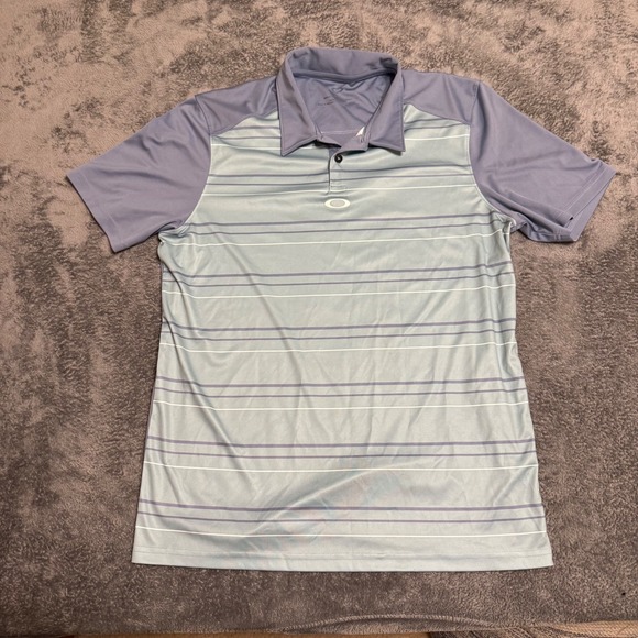 Oakley Other - Oakley Mens Golf Polo Shirt Sz M Striped Short Sleeve Performance Gray Blue